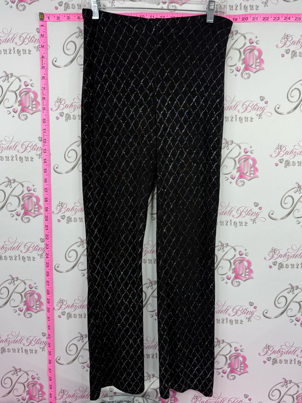 le chateau pants sparkly glitter vintage Black with Silver Diamond-Print Sparkle